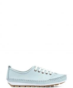 Pavers Blue Wide Fit Leather Lace-Up Trainers