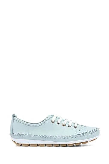Pavers Blue Wide Fit Leather Lace-Up Trainers 6 Pavers Blue Wide Fit Leather Lace-Up Trainers - Image 6
