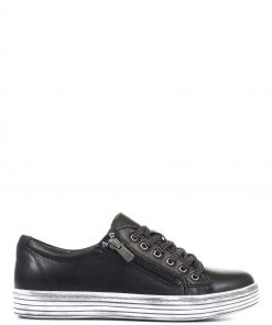 Pavers Ladies Black Leather Low-Cut Trainers