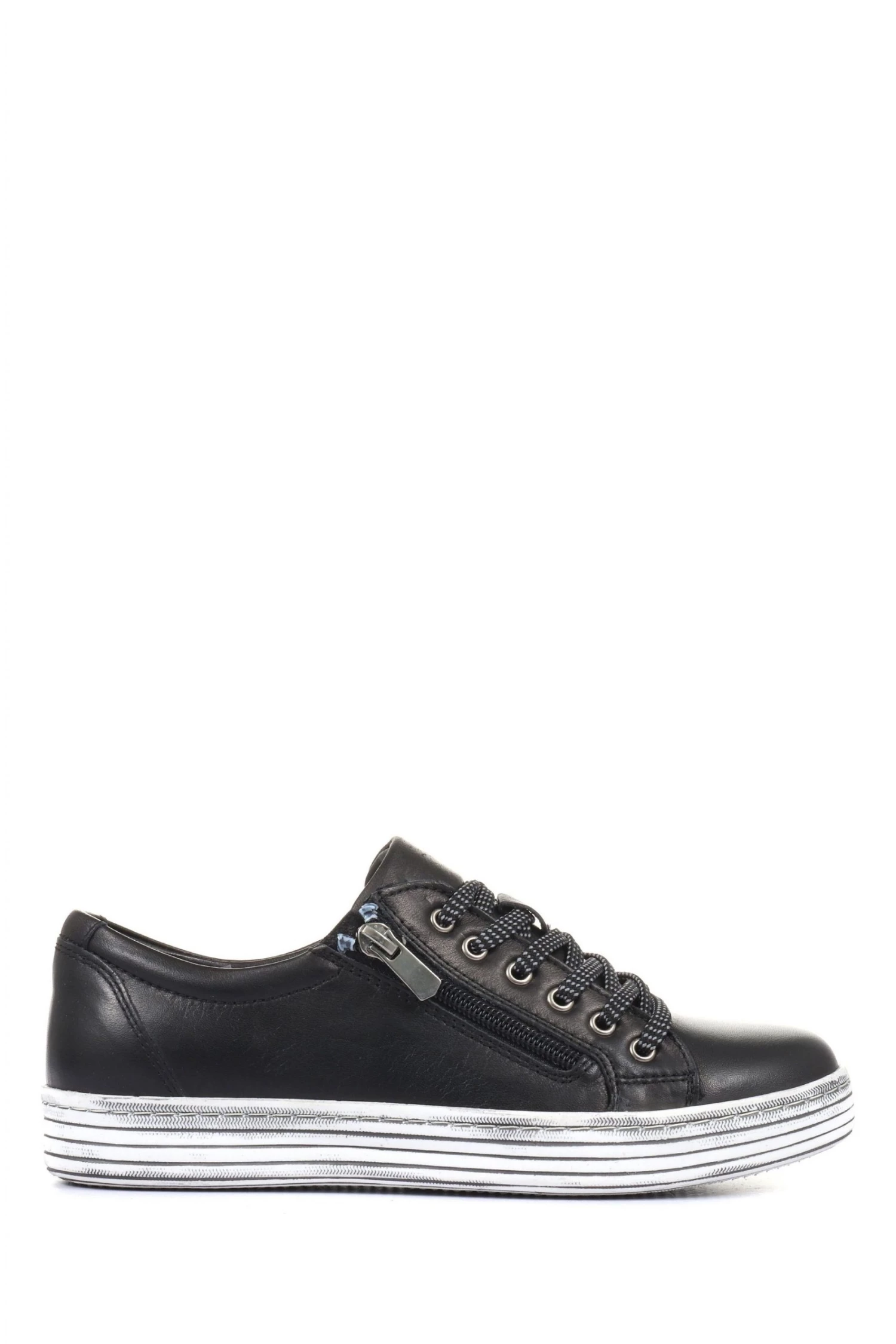 Pavers Ladies Black Leather Low-Cut Trainers 1 Pavers Ladies Black Leather Low-Cut Trainers