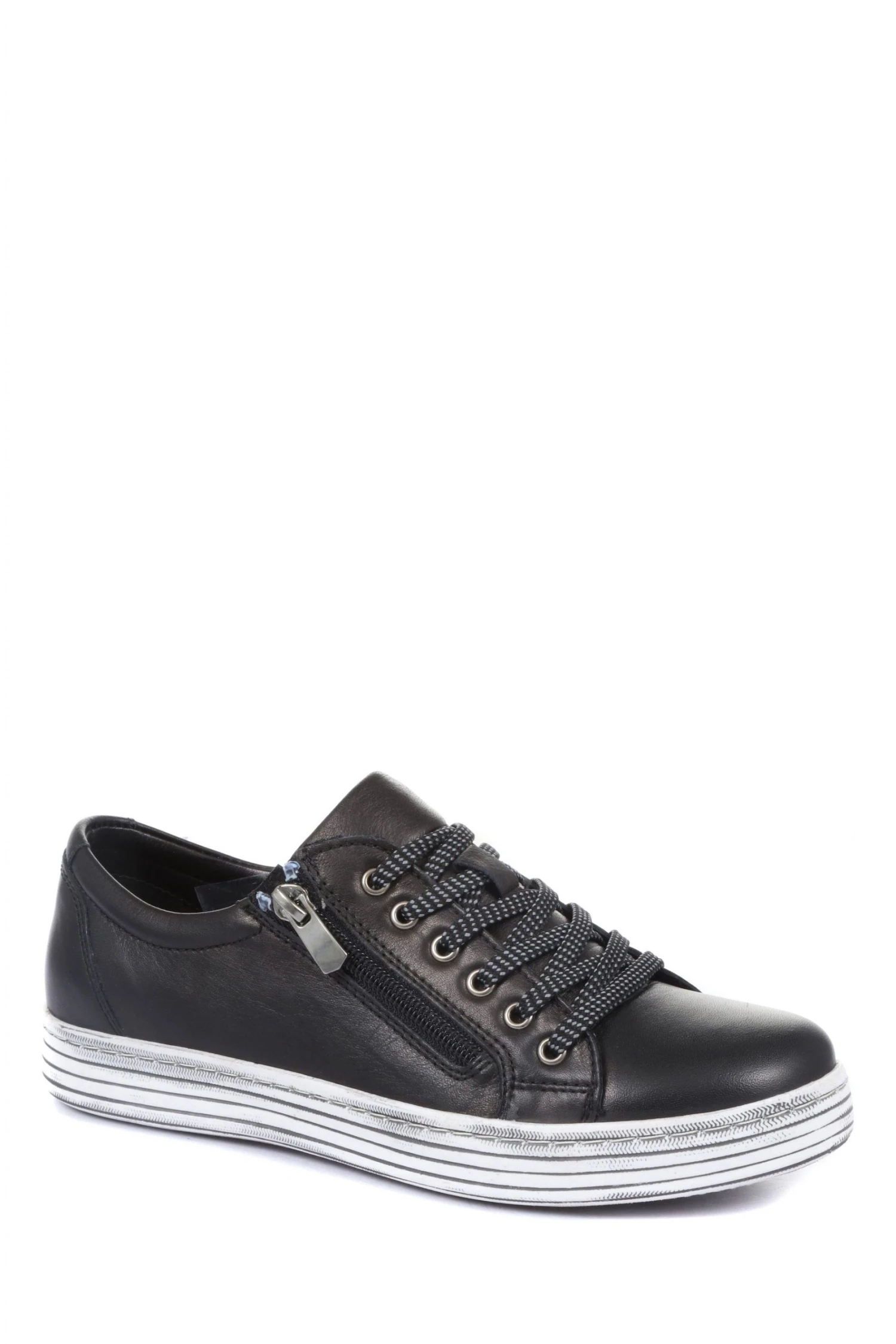 Pavers Ladies Black Leather Low-Cut Trainers 2 Pavers Ladies Black Leather Low-Cut Trainers - Image 2