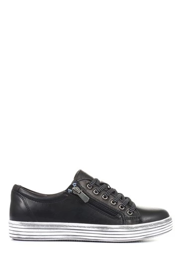 Pavers Ladies Black Leather Low-Cut Trainers 6 Pavers Ladies Black Leather Low-Cut Trainers - Image 6