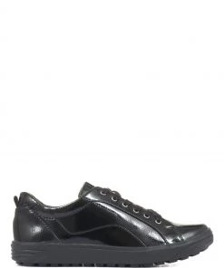 Pavers Ladies Black Wide Fit Lace-Up Trainers