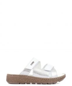 Pavers Ladies White Extra Wide Fit Leather Mule Sandals