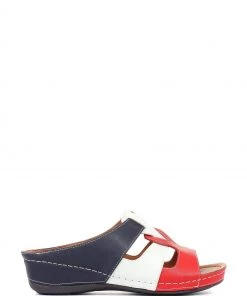 Pavers Blue Wide Fit Wedge Mule Sandals