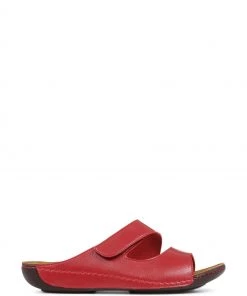 Pavers Red Wide Fit Adjustable Leather Mules