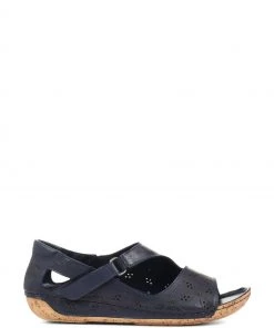Pavers Blue Leather Flat Sandals