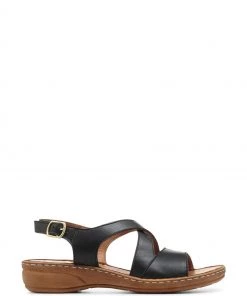 Pavers Black Casual Leather Slingback Sandals