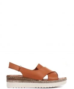 Pavers Ladies Brown Leather Cross-Over Sandals