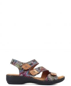 Pavers Black Fully Adjustable Ladies Leather Sandals