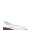 Pavers White Ladies Leather Slingback Wedge Sandals