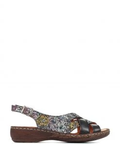 Pavers Black Wide Fit Leather Slingback Sandals