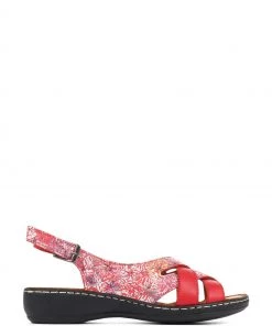 Pavers Red Wide Fit Leather Slingback Sandals