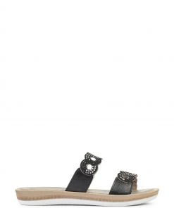 Pavers Ladies Black Embellished Mule Sandals