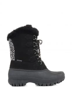 Pavers Ladies Black Lace Up Snow Boots