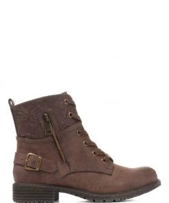 Pavers Ladies Brown Floral Lace-Up Ankle Boots