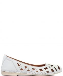 Pavers Ladies White Cut Out Leather Ballerina Pumps