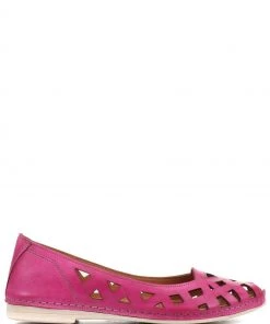 Pavers Womens Pink Cut Out Leather Ballerina Pumps