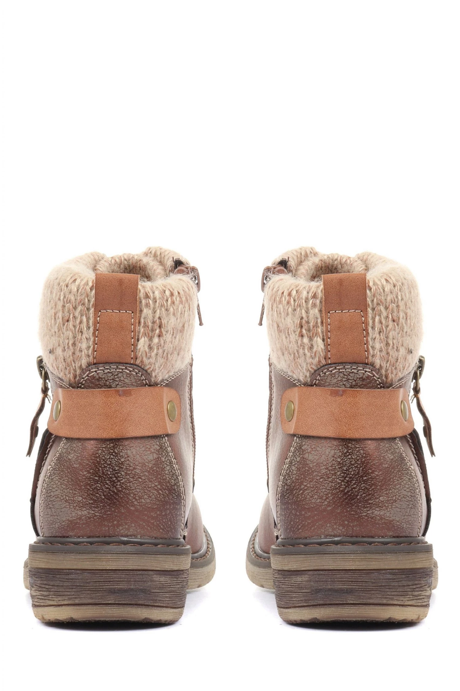 Pavers Ladies Brown Knitted Cuff Ankle Boots 4 Pavers Ladies Brown Knitted Cuff Ankle Boots - Image 4