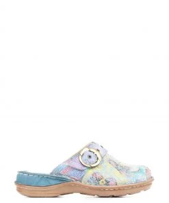 Pavers Blue Leather Slip-On Clogs