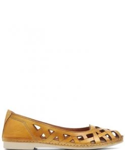 Pavers Yellow Ladies Cut Out Leather Ballerina Pumps -Pavers Sales Shop unnamed file 1865