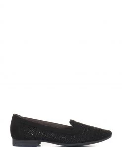 Pavers Black Wide Fit Embellished Loafers