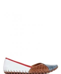 Pavers Blue Denim Tan White Leather Ladies Slip-On Shoes -Pavers Sales Shop unnamed file 1919