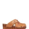 Pavers Ladies Tan Leather Brown Wedge Clogs
