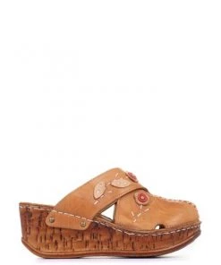 Pavers Ladies Tan Leather Brown Wedge Clogs -Pavers Sales Shop unnamed file 1931