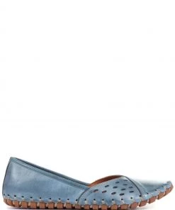 Pavers Blue Denim Leather Ladies Slip-On Shoes