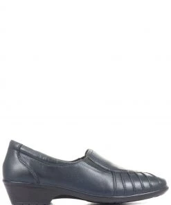 Pavers Blue Navy Ladies Wide Fit Leather Slip-On Shoes