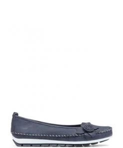 Pavers Womens Navy Blue Wide Fit Casual Leather Flat Pumps -Pavers Sales Shop unnamed file 2063