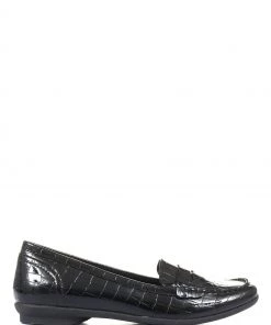 Pavers Womens Moc Croc Penny Loafers