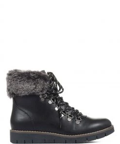 Pavers Ladies Black Faux-Fur Hiker Boots