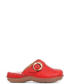 Pavers Red Ladies Lightweight Leather Clogs