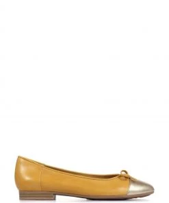 Pavers Yellow Leather Ballerina Pumps