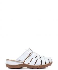 Pavers White Ladies Touch-Fastening Leather Clogs