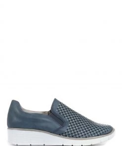 Pavers Blue Navy Ladies Casual Slip-On Shoes With Cut Outs