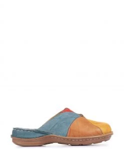 Pavers Ladies Blue Leather Slip-On Clogs