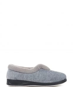 Pavers Grey Ladies Wide Fit Full Slippers