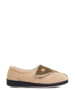 Pavers Natural Beige Ladies Touch Fasten Full Slippers With Permalose Sole