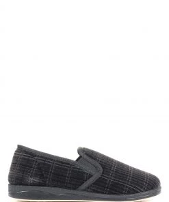 Pavers Men's Black Plaid Full Slippers