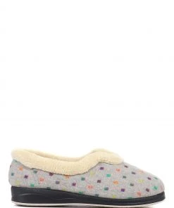Pavers Ladies Grey Wide Fit Polka Dot Slippers
