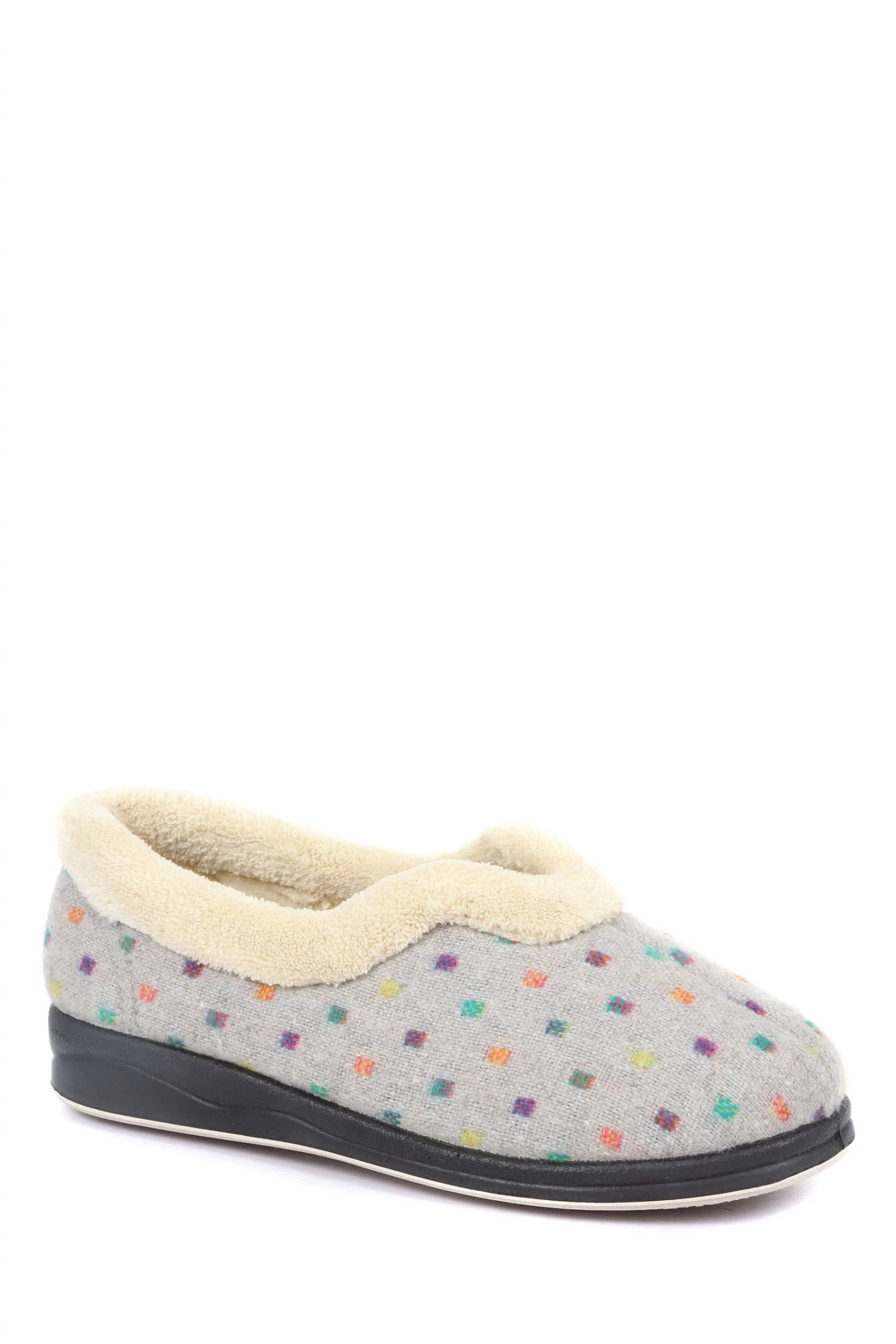 Pavers Ladies Grey Wide Fit Polka Dot Slippers 2 Pavers Ladies Grey Wide Fit Polka Dot Slippers - Image 2