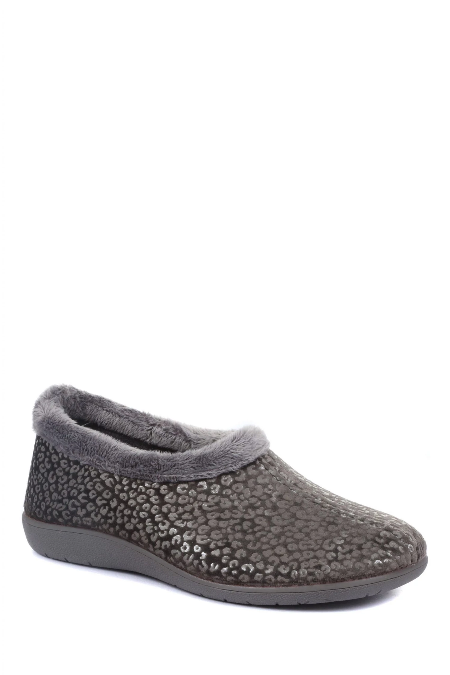 Pavers Ladies Grey Leopard Print Slippers 2 Pavers Ladies Grey Leopard Print Slippers - Image 2