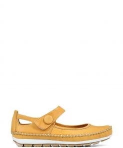 Pavers Yellow Leather Touch Fastening Mary Janes Pumps