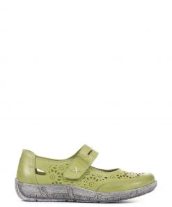 Pavers Green Wide Fit Leather Mary Jane Shoes