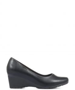 Pavers Paver Black Faux Leather Wedge Pumps
