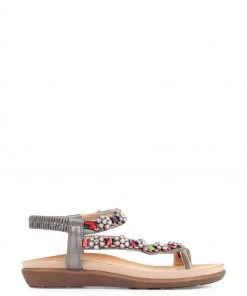 Pavers Womens Natural Pewter Embellished Toe-Post Sandals