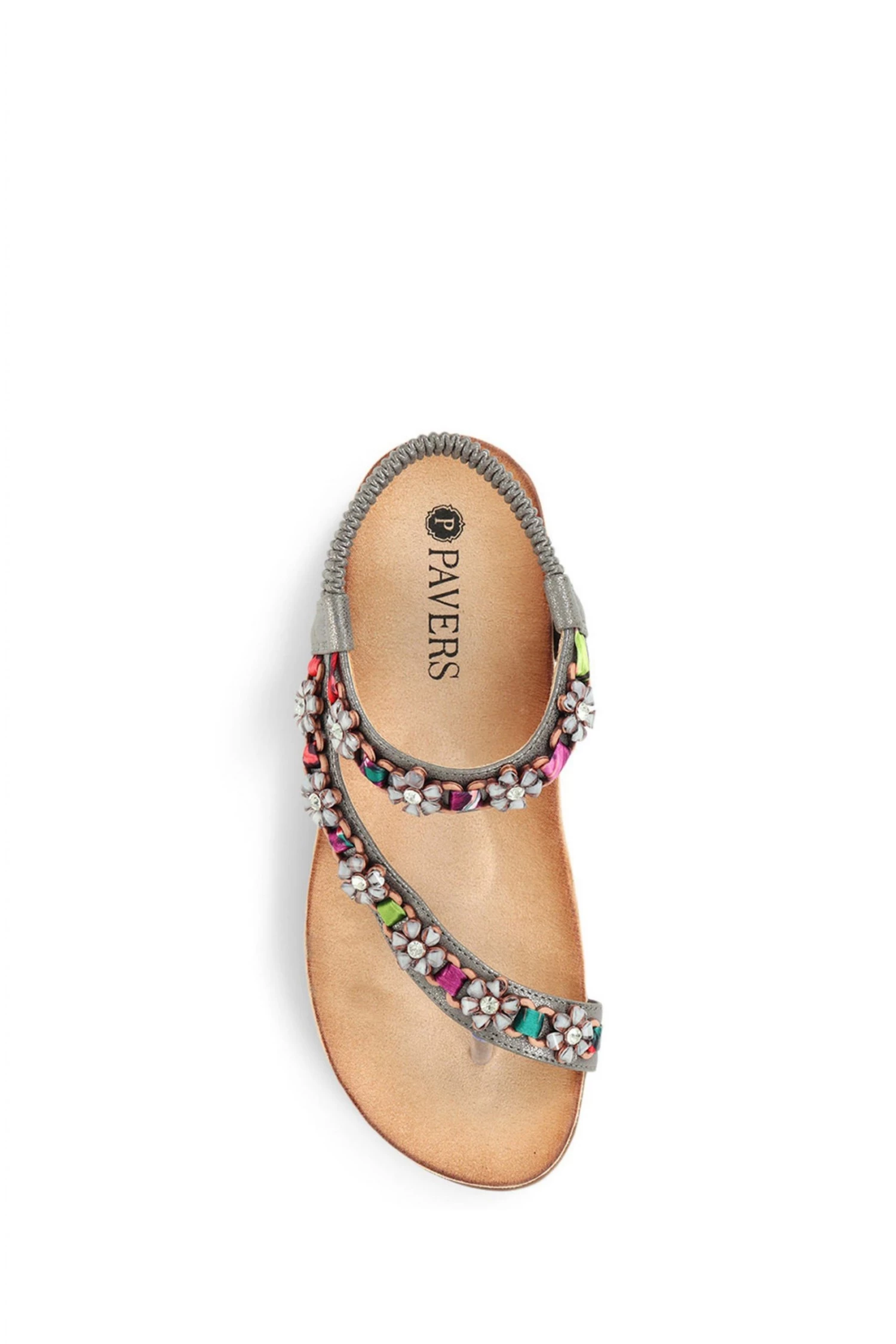 Pavers Womens Natural Pewter Embellished Toe-Post Sandals 4 Pavers Womens Natural Pewter Embellished Toe-Post Sandals - Image 4